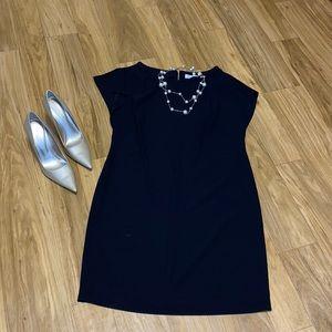 Calvin Klein size 8 sleeveless black dress w pearls included